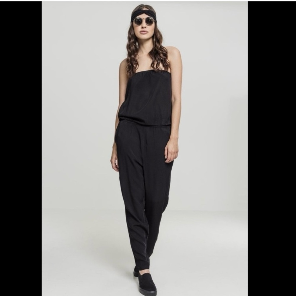 Aritzia Sunday Best Tabata Strapless Jumpsuit Black Rayon Pockets Pleated